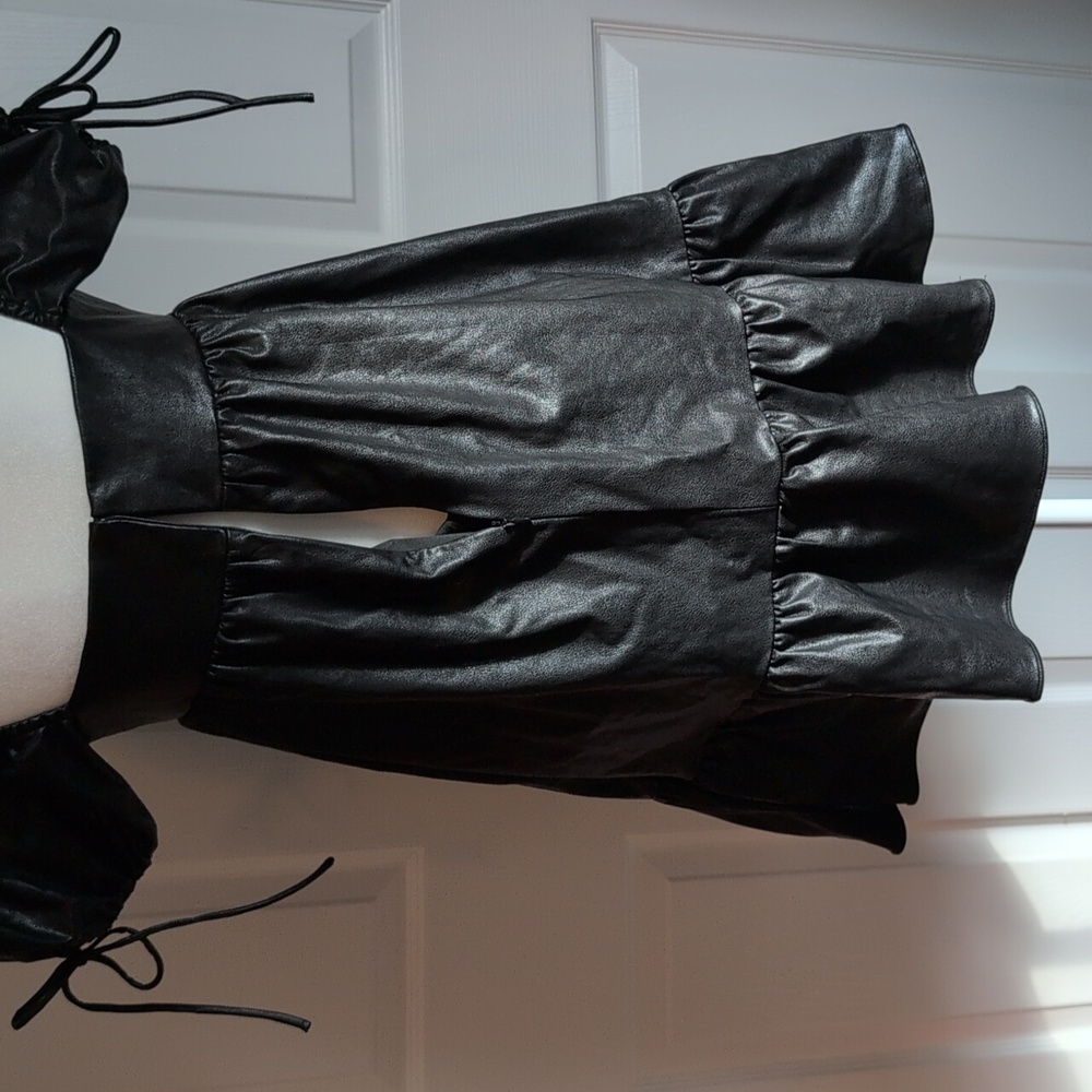 Amanda Uprichard Black Puff Sleeve Vegan Leather Mini Dress - Picture 8 of 12